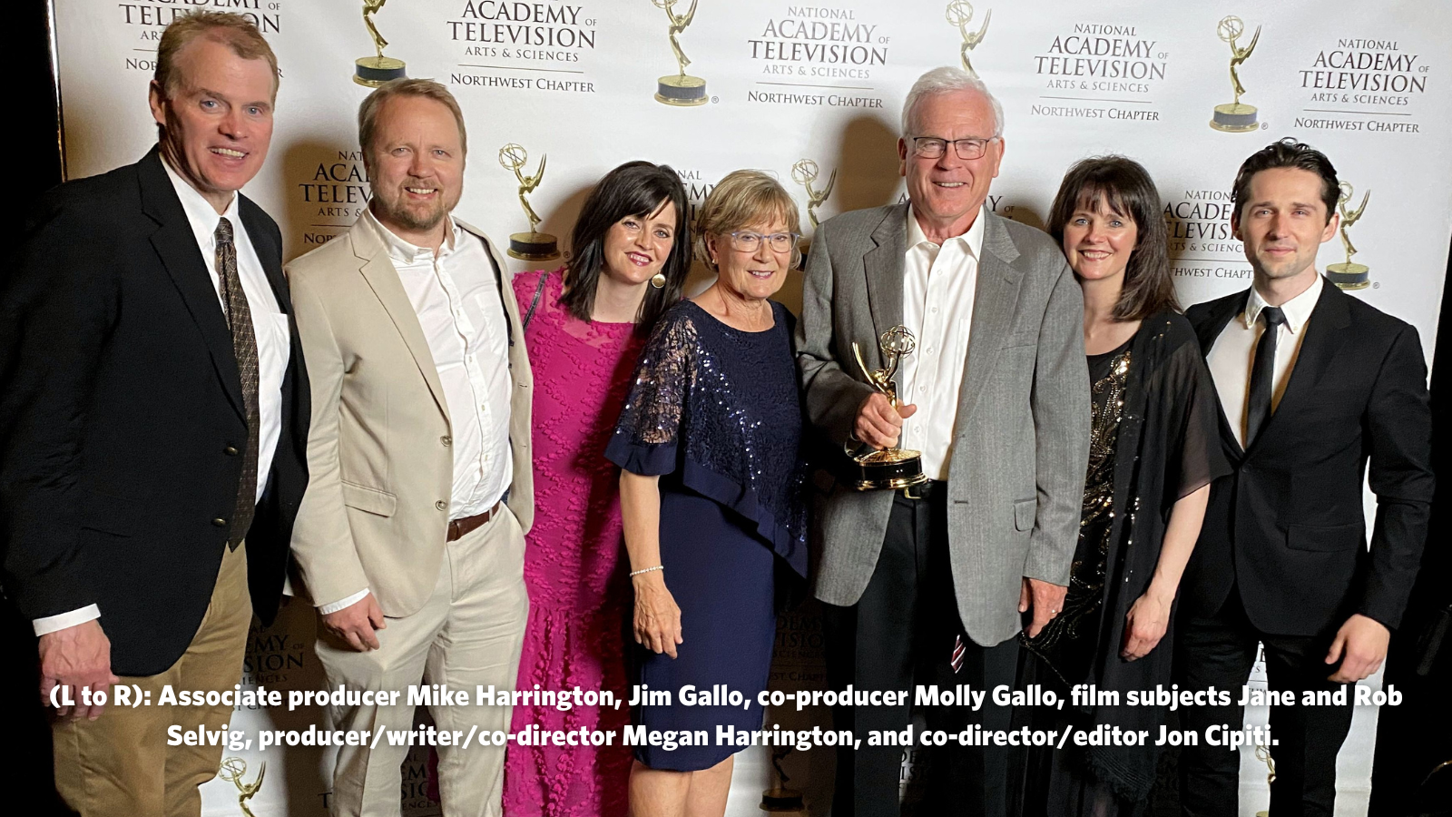 (L to R) associate producer Mike Harrington, Jim Gallo, co-producer Molly Gallo, film subjects Jane and Rob Selvig, producerwriterco-director Megan Harrington, and co-directoreditor-2