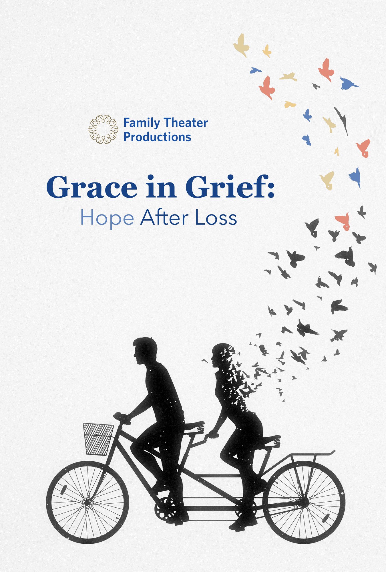 Poster featuring a tandem bicycle with two people, birds flying away, and the text 